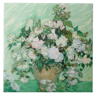 Van Gogh Vasen mit rosa Rosen Vintage-Blumenkunst Fliese