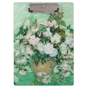 Van Gogh Vasen mit rosa Rosen Vintage-Blumenkunst Klemmbrett