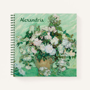 Van Gogh Vasen mit rosa Rosen Vintage-Blumenkunst Notizbuch