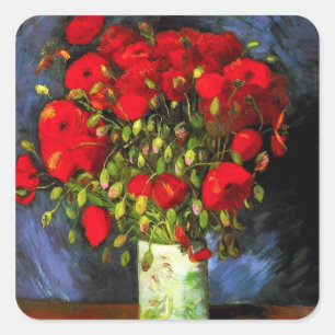 Van Gogh Vasen Mit Roten Mohn Aufklebern Quadratischer Aufkleber