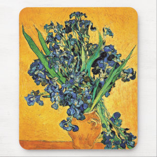 Van Gogh - Vasen mit Schwertlilien Gelber Hintergr Mousepad