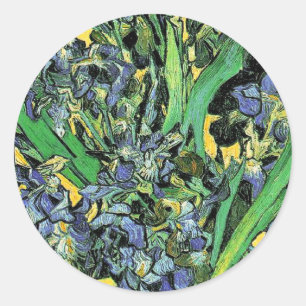 Van Gogh - Vasen mit Schwertlilien Gelber Hintergr Runder Aufkleber