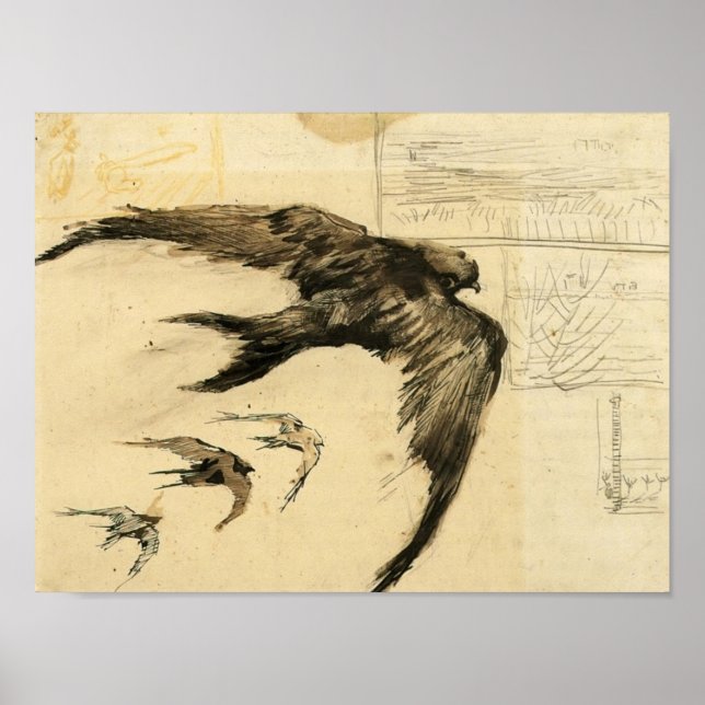 Van Gogh - Vier Swifts mit Landschaftsskizzen Poster (Vorne)