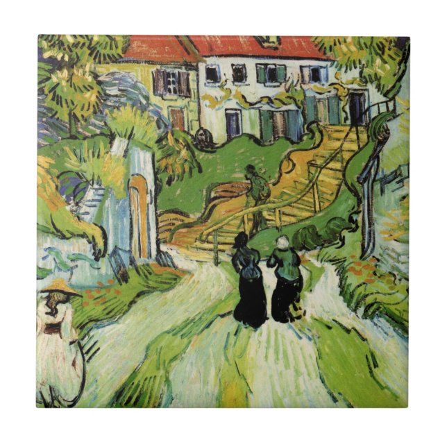 Van Gogh Village Street und Steps Auvers, Figures Fliese (Vorderseite)