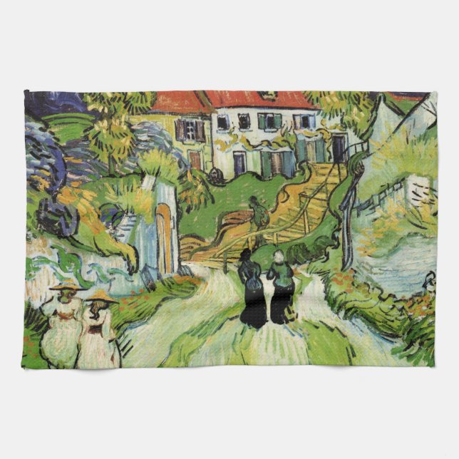 Van Gogh Village Street und Steps Auvers, Figures Geschirrtuch (Horizontal)