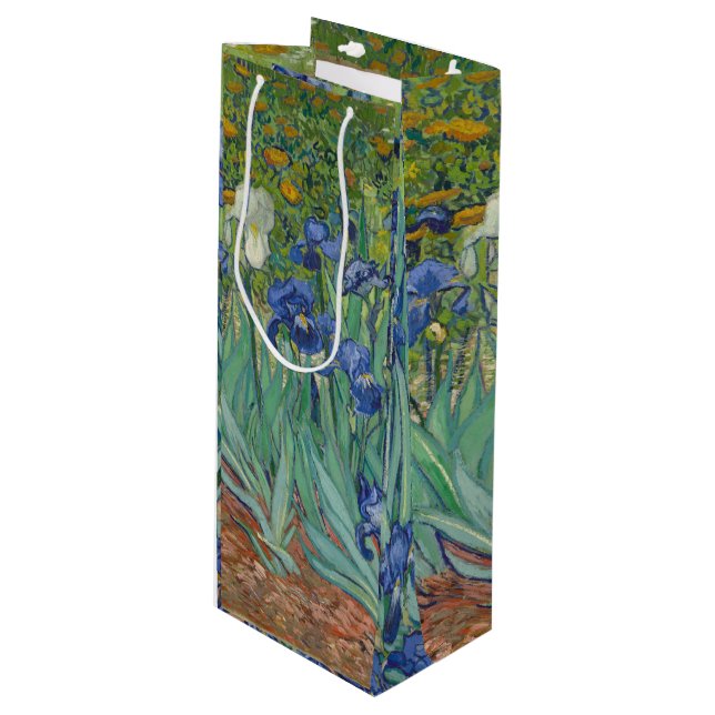 Van Gogh Vintag Irises     Geschenktüte Für Weinflaschen (Vorderseite Schrägansicht)