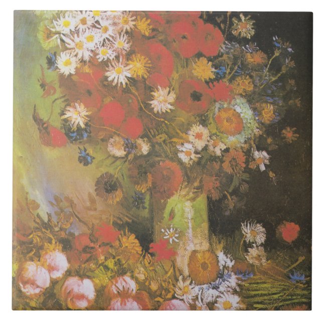 Van Gogh Vintag Peonies und Chrysanthemums Fliese (Vorderseite)