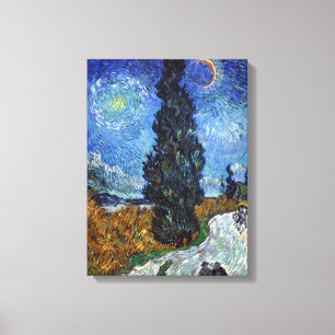 Van Gogh Vintag Road mit Cypress und Star Leinwanddruck
