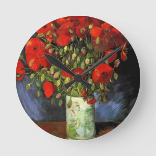 Van Gogh Vintage-Gemälde Blüten Vasen Blumen Runde Wanduhr
