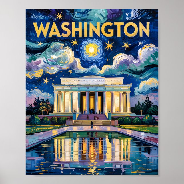Van Gogh Washington DC Travel Art Lincoln Memorial Poster (Vorne)