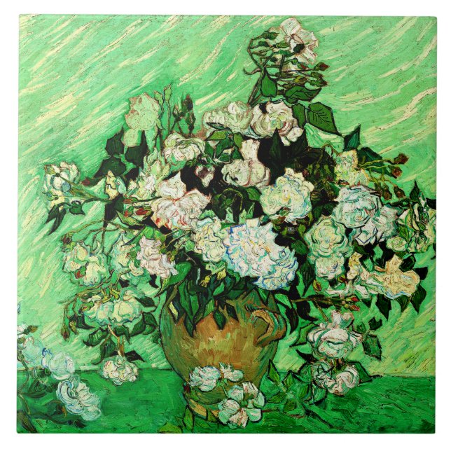 Van Gogh - Weiße Rosen, berühmtes Gemälde, Fliese (Vorderseite)