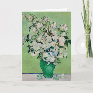 Van Gogh Weiße Rosen - Smaragd-Vase Blumenkunst Karte