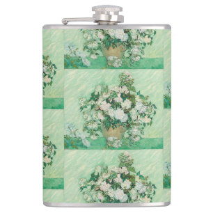 Van Gogh Weiße Rosen - Vintage Mint Florale Kunst Flachmann
