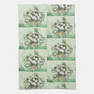 Van Gogh Weiße Rosen - Vintage Mint Florale Kunst Geschirrtuch
