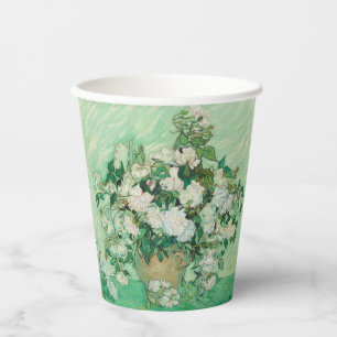 Van Gogh Weiße Rosen - Vintage Mint Florale Kunst Pappbecher