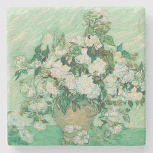 Van Gogh Weiße Rosen - Vintage Mint Florale Kunst Steinuntersetzer