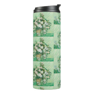 Van Gogh Weiße Rosen - Vintage Mint Florale Kunst Thermosbecher