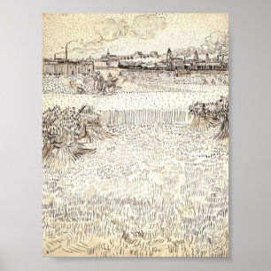 Van Gogh - Weizen-Feld mit Garben und Arles Poster