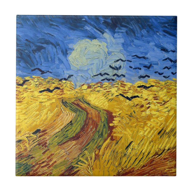 Van Gogh Weizenfeld mit Krähen Post-Impressionist  Fliese (Vorderseite)