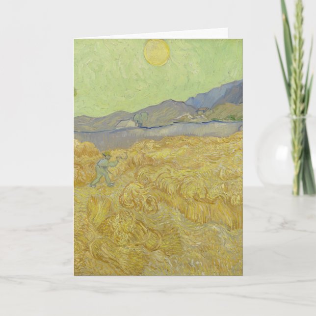 Van Gogh Weizenfeld mit Schnitter - Goldene Sonne Karte (Vorderseite)