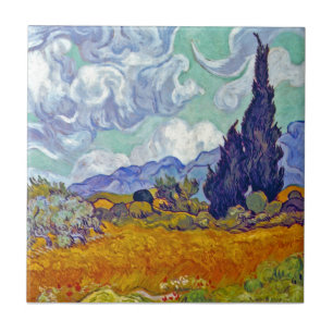 Van Gogh - Weizenfeld mit Zypressen Fliese