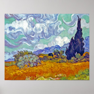 Van Gogh - Weizenfeld mit Zypressen Poster