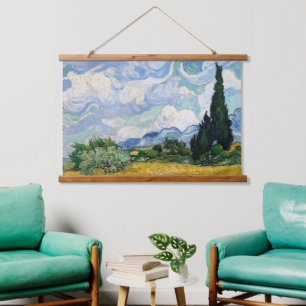 Van Gogh Weizenfeld mit Zypressen             Wandteppich Mit Holzrahmen