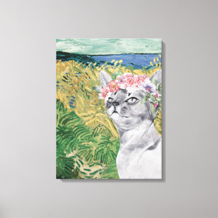 Van Gogh Weizenfeld und fancy Katze Leinwanddruck