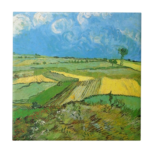 Van-Gogh-Weizenfelder bei Auvers unter Clouded Sky Fliese (Vorderseite)