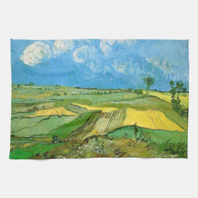Van-Gogh-Weizenfelder bei Auvers unter Clouded Sky Geschirrtuch (Horizontal)