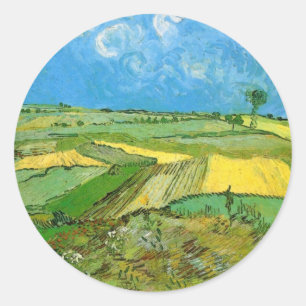 Van Gogh Weizenfelder in Auvers unter bewölktem Hi Runder Aufkleber