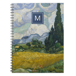 Van Gogh Wheat Field mit Cypressen Art Monogram Notizblock