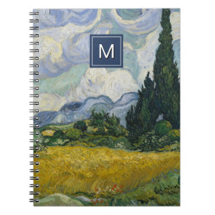 Van Gogh Wheat Field mit Cypressen Art Monogram Notizblock
