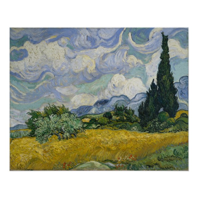 Van Gogh Wheat Field mit Cypressen Berühmte Kunst Poster (Vorderseite)