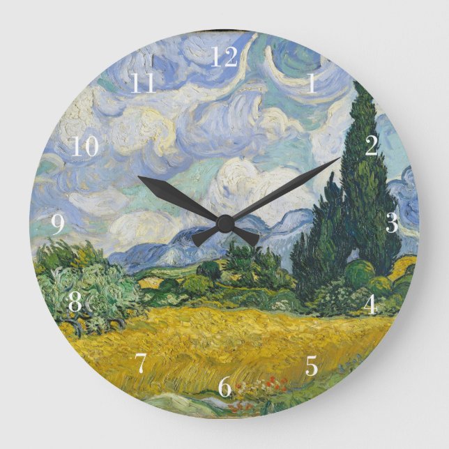 Van Gogh Wheat Field mit Cypressen Große Wanduhr (Vorderseite)