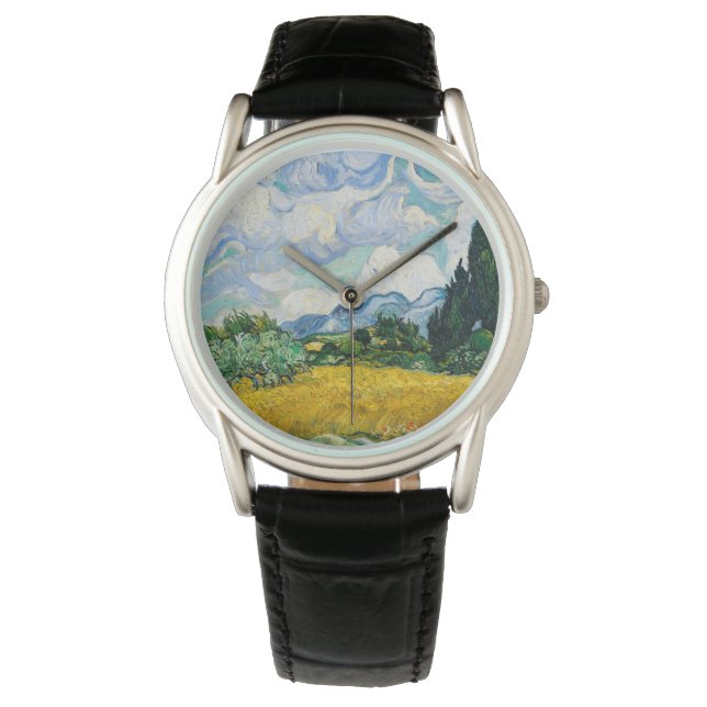 Van Gogh Wheat Field mit Zypressen. Impressionismu Armbanduhr (Vorderseite)