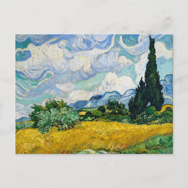 Van Gogh Wheat Field mit Zypressen. Impressionismu Postkarte (Vorderseite)