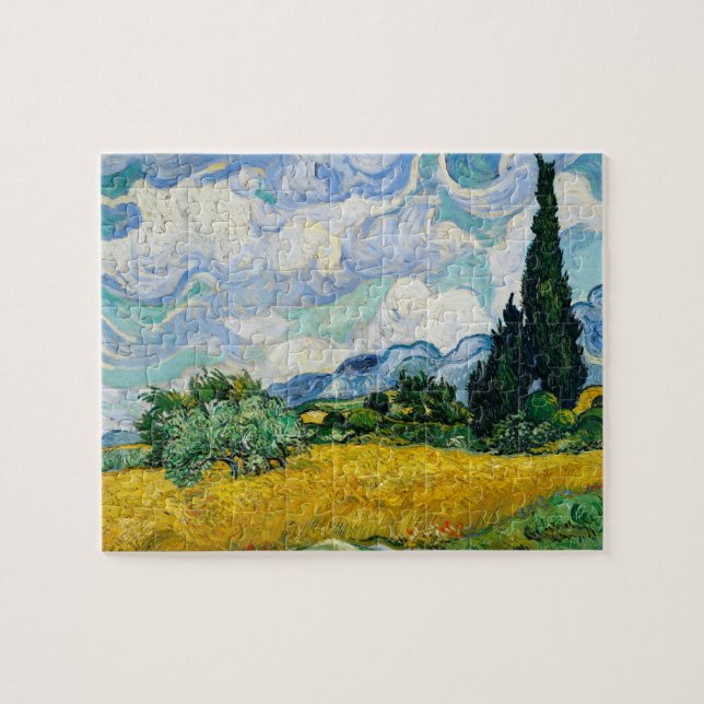 Van Gogh Wheat Field mit Zypressen. Impressionismu Puzzle (Horizontal)