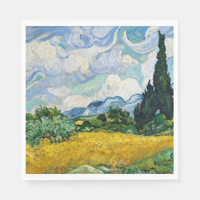 Van Gogh Wheat Field mit Zypressen. Impressionismu Serviette (Vorderseite)
