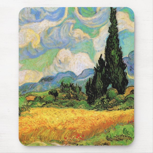Van Gogh Wheat Field w Cypressen bei Haute Galline Mousepad (Vorne)
