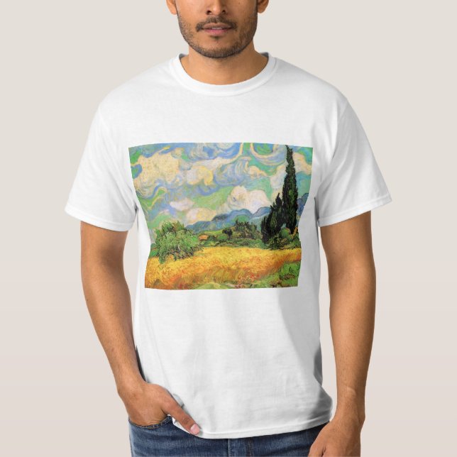 Van Gogh Wheat Field w Cypressen bei Haute Galline T-Shirt (Vorderseite)