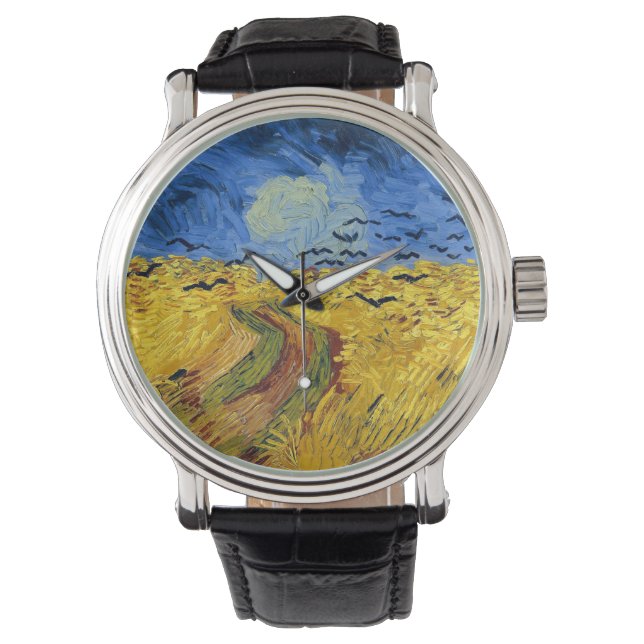 Van Gogh Wheat Fields impressionistisches Gemälde Armbanduhr (Vorderseite)
