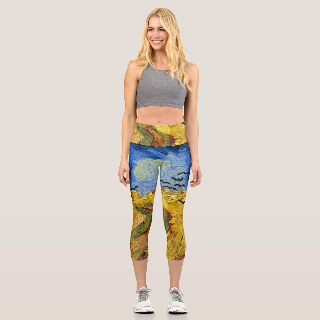 Van Gogh Wheat Fields impressionistisches Gemälde Capri Leggings (Vorderseite)