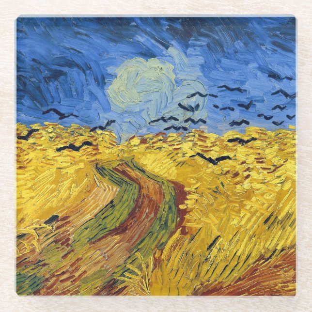 Van Gogh Wheat Fields impressionistisches Gemälde Glasuntersetzer (Vorderseite)