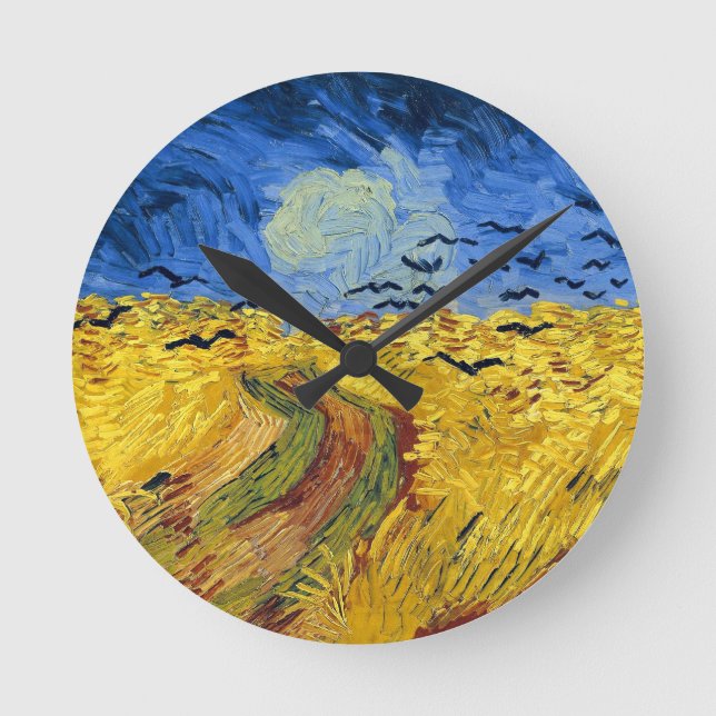 Van Gogh Wheat Fields impressionistisches Gemälde Runde Wanduhr (Vorderseite)