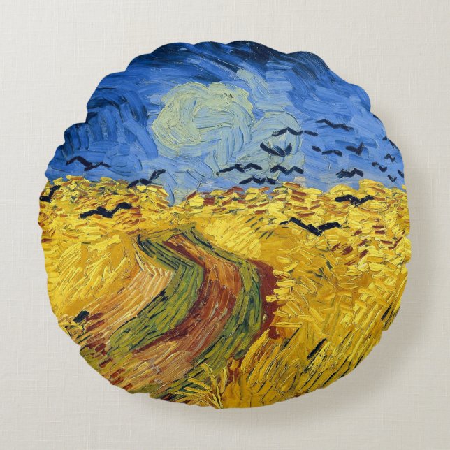 Van Gogh Wheat Fields impressionistisches Gemälde Rundes Kissen (Vorderseite)