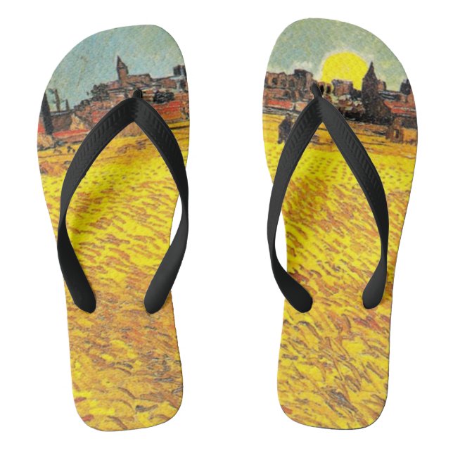 Van Gogh - Wheatfield bei Sunset Flip Flops (Fußbett)