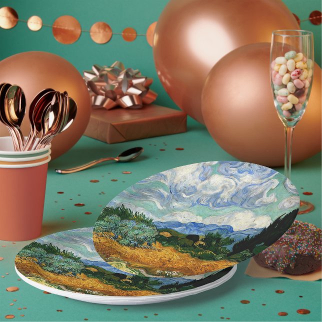 Van Gogh - Wheatfield mit Cypress Tree Pappteller (Multi)