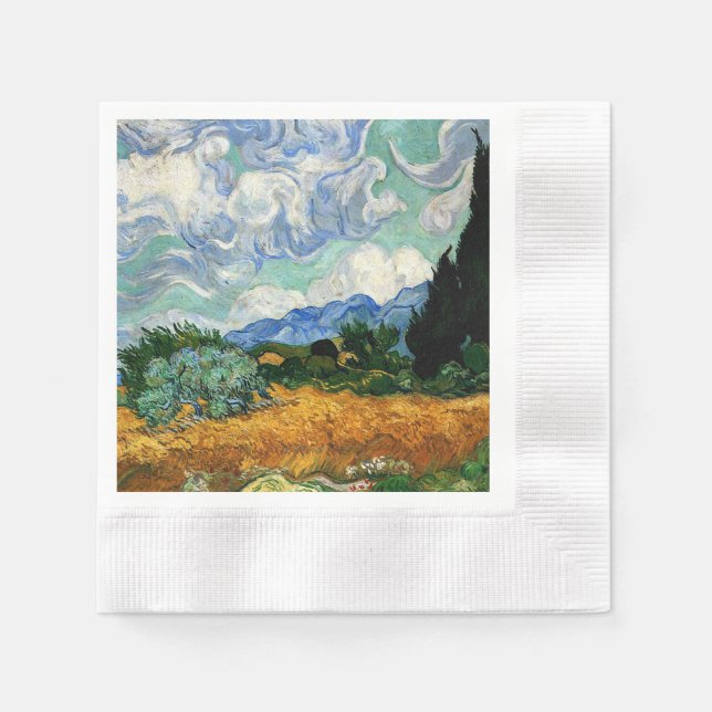 Van Gogh - Wheatfield mit Cypress Tree Serviette (Vorderseite)