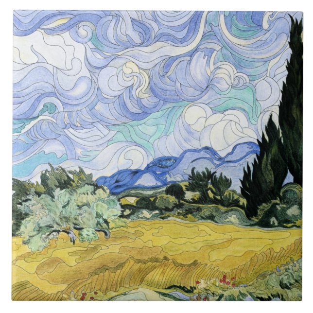 Van Gogh - Wheatfield mit Zypressen Fliese (Vorderseite)